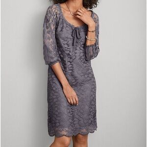 Garnet Hill Boheme Easy Lace Above Knee Leaf Dress Castlerock Grey‎ Size 12